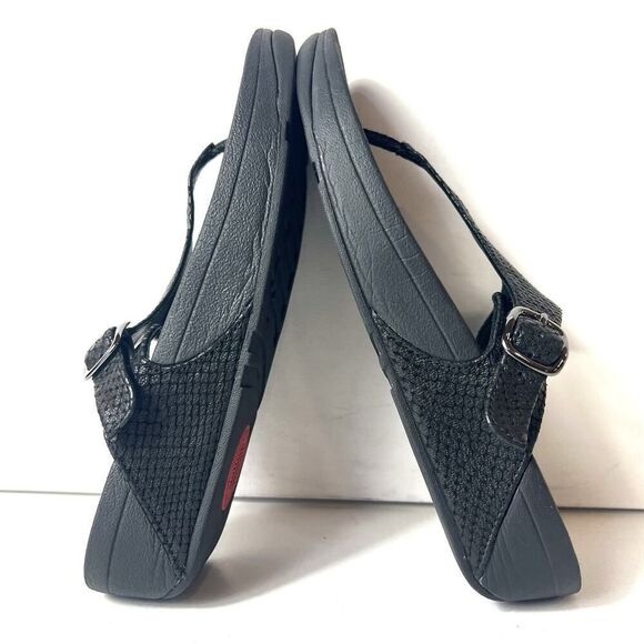 FitFlop Black Thong Leather Summer Sandals Womens Size 10 Comfort Casual Slip On - Picture 5 of 11